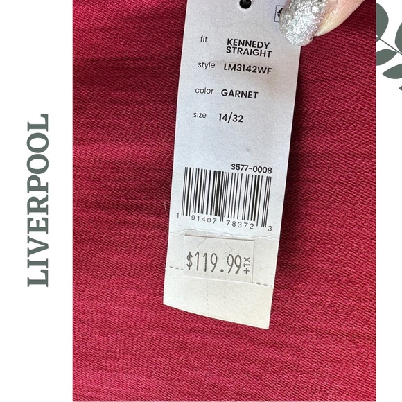 Liverpool Women's Kennedy Straight Cropped Garnet Jeans Size 14 - Picture 8 of 8